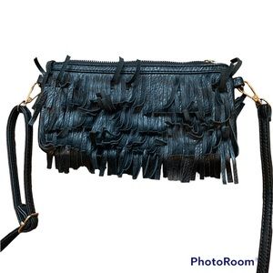 Faux leather fringe mini hand bag